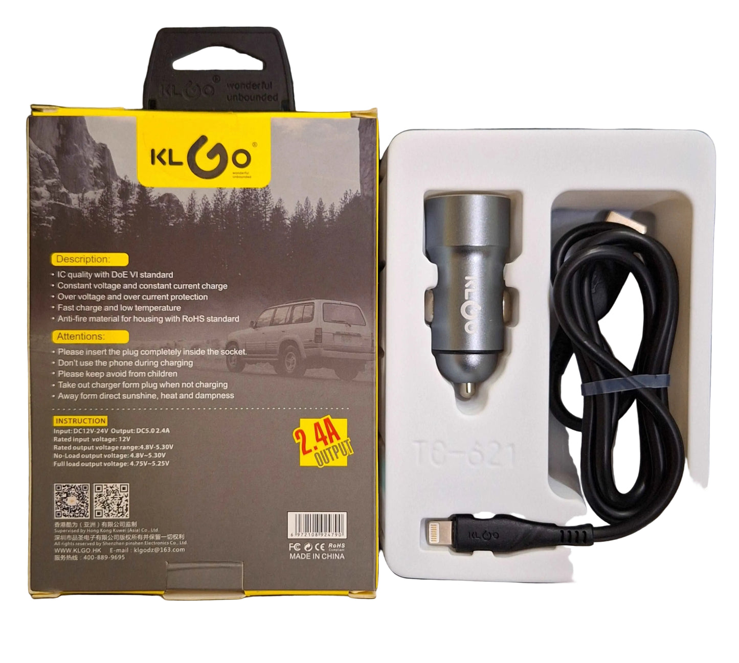 2 Port USB Car Charger With IOS Charging Cable