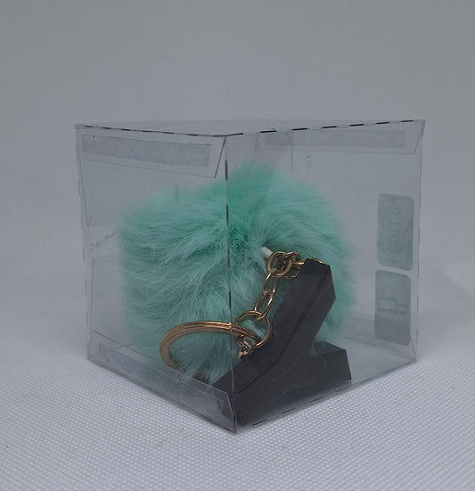 Custom Resin Letter Keychain With a Turquoise Pom Pom - Y - Little Tokyo SA