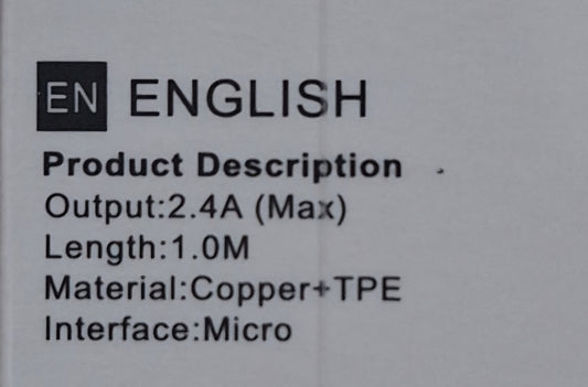 1M Fast Charging Data Cable - USB to Micro USB 5V 2.4A - Little Tokyo SA