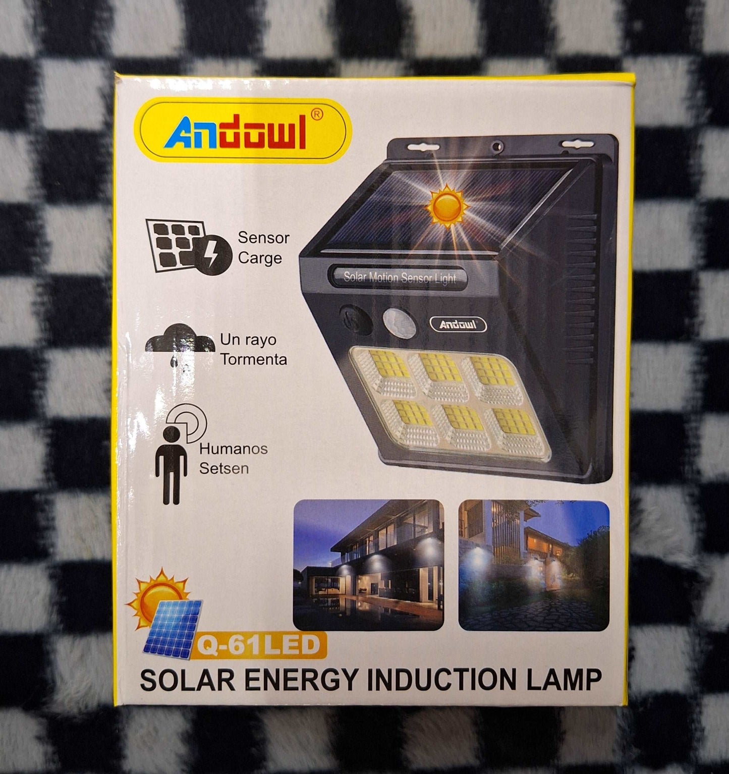 ET Andowl 61 LED Solar Energy Induction Lamp emitting bright white light, ideal for outdoor lighting and energy-efficient illumination.