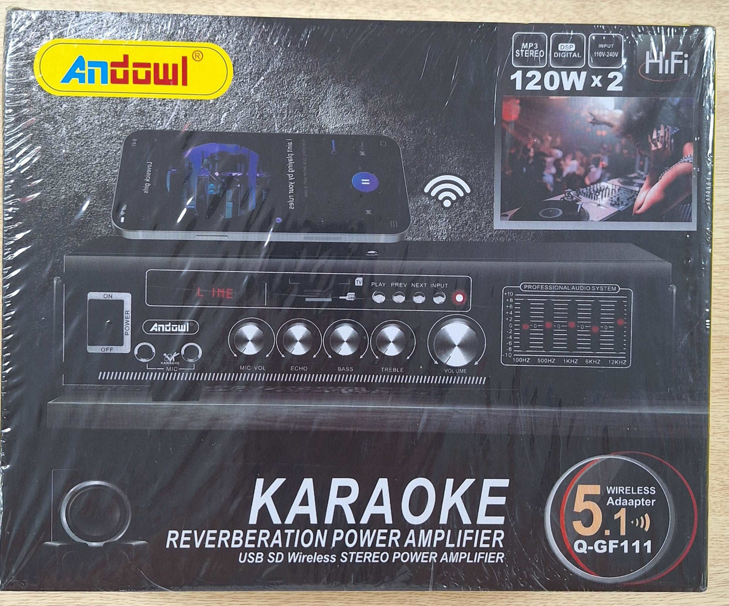 Andowl Karaoke Reverberation Power Amplifier - 120wx2 USB,SD, Wireless Stereo Amplifier