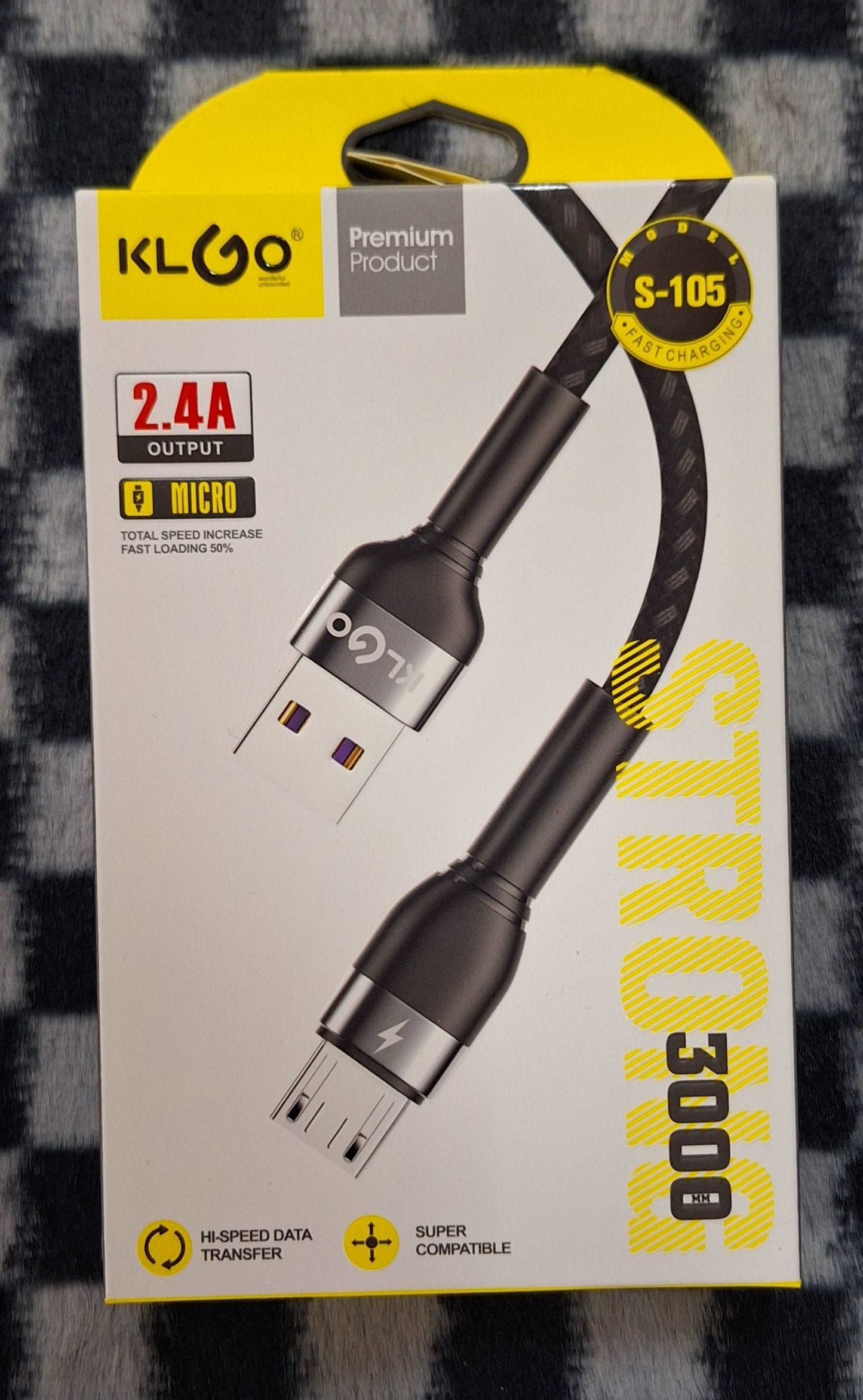 ET Fast Charging Micro USB cable, 3 meters long, with 2.4A output for quick device charging.
