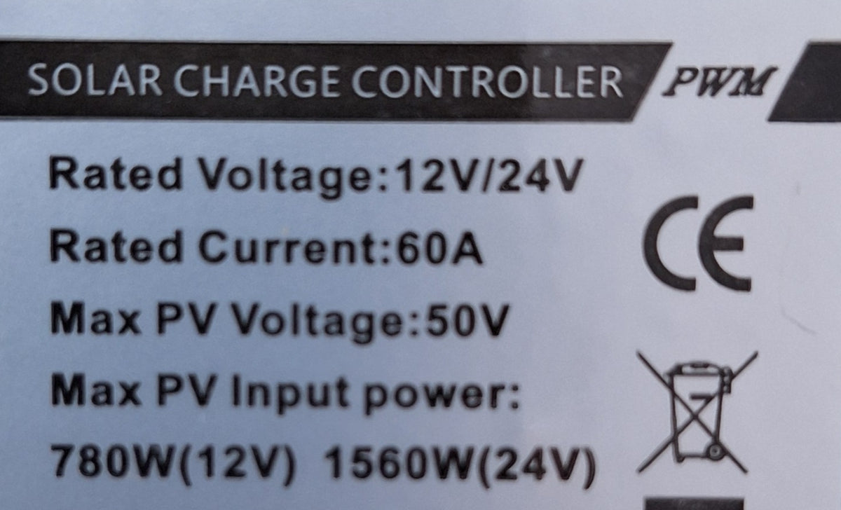 ET PWM solar charge controller with USB ports, 60A 12V/24V, for efficient solar power management and device charging.