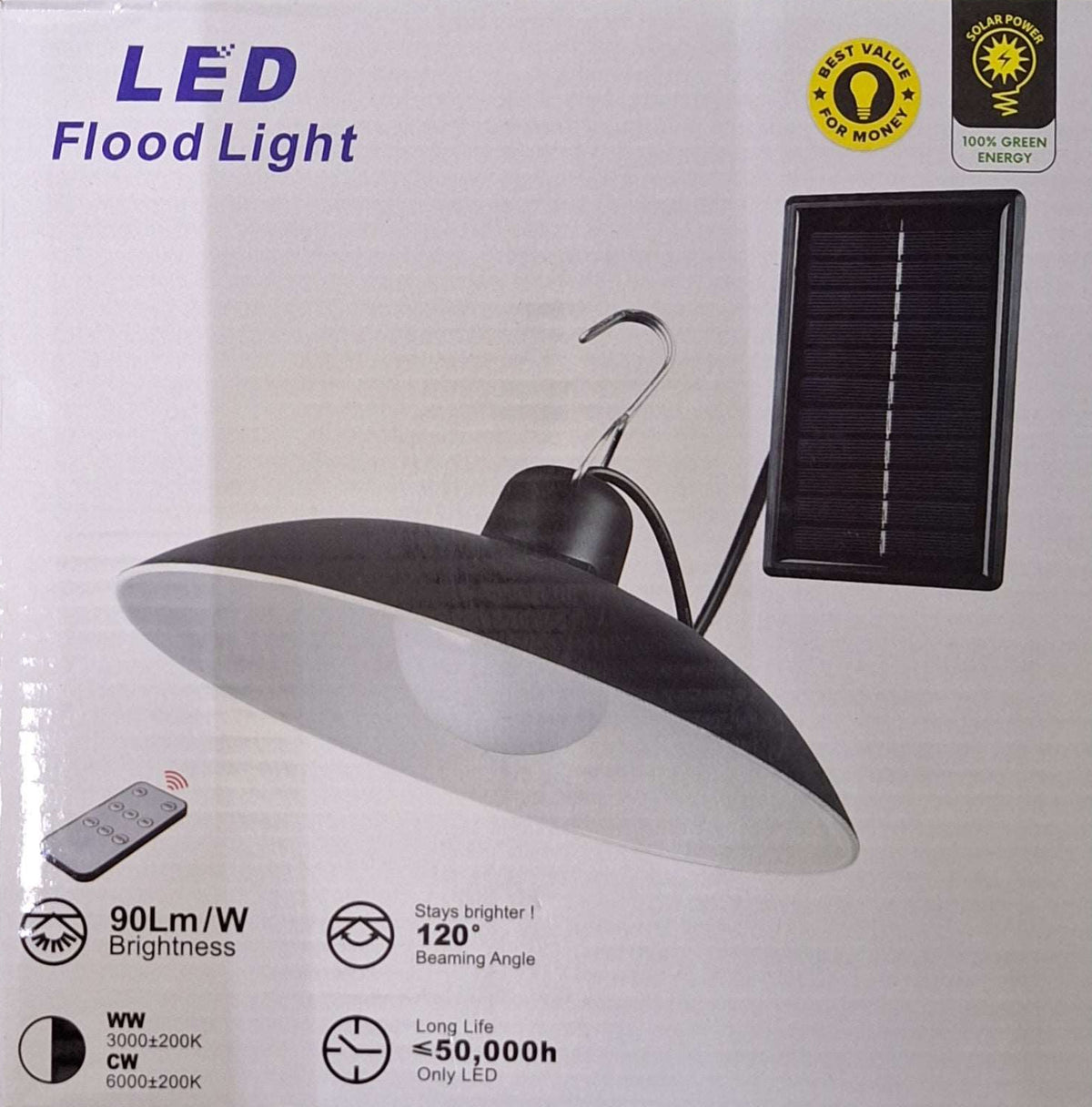 ET Solar Charged Indoor LED Light with Remote, compact white LED light with remote control for easy operation indoors.