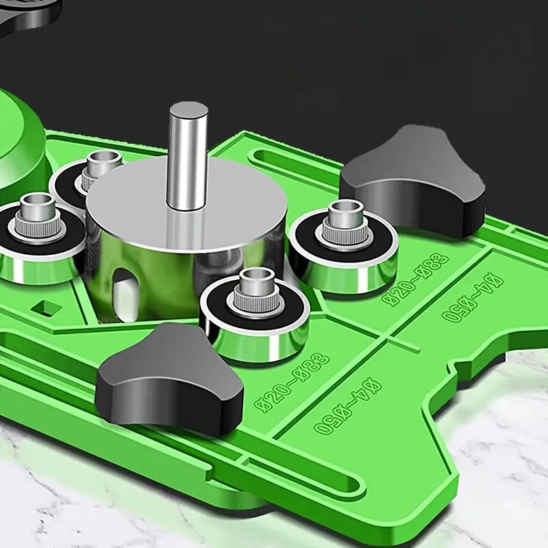 Temu Precision Ceramic & Glass Hole Locator showing a sleek tool with ceramic and glass surfaces for precise hole marking.