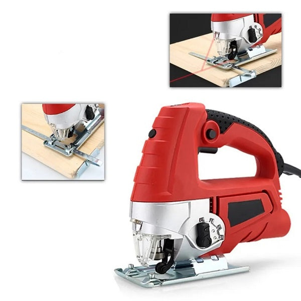 Super Electronics Jiageng JG20375081 electric saw with 220V power, showing the saw's blade and handle in a close-up view.