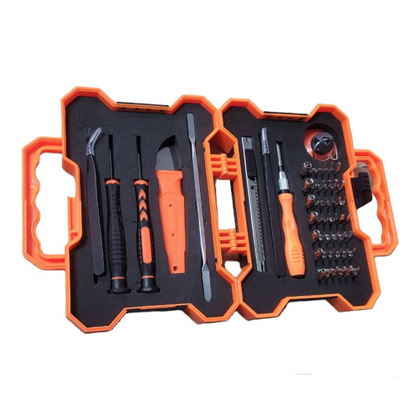 Jiageng JG20375088 53-in-1 screwdriver and drill bit set by Super Electronics with various bits for versatile DIY tasks.