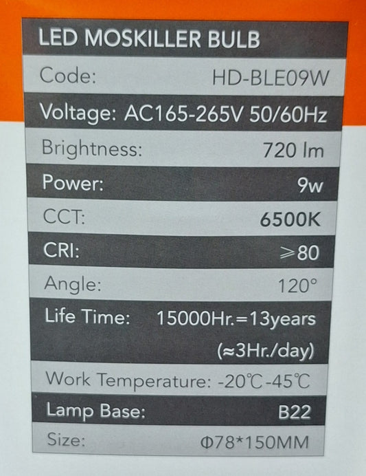Energy-Efficient 9W LED Mosquito Killer Bulb for Pest-Free Living - Cool White B22