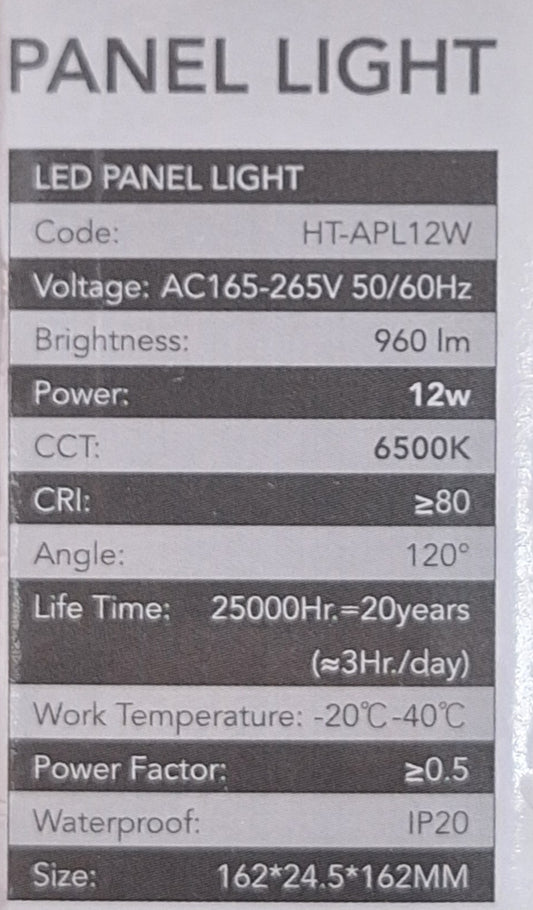 Hello Today LED Panel Light - 12 Watts Square Panel Cool White - Little Tokyo SA