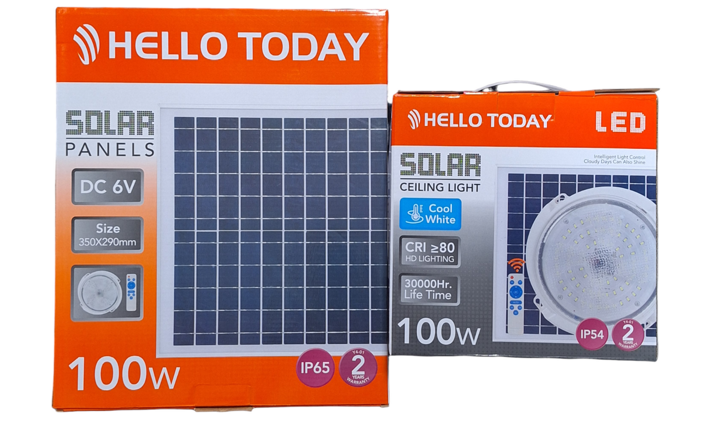 Hello Today LED Solar Ceiling Light 100 Watts With Panel - Little Tokyo SA