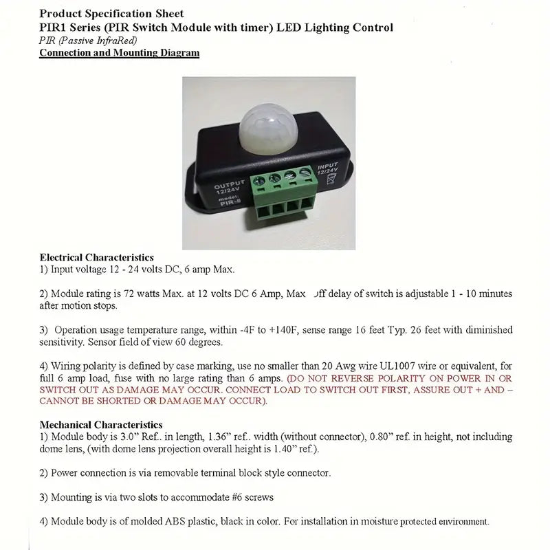 12V/24V PIR Sensor Infrared Motion Detector Light Switch for LED Strip Lights - Little Tokyo SA