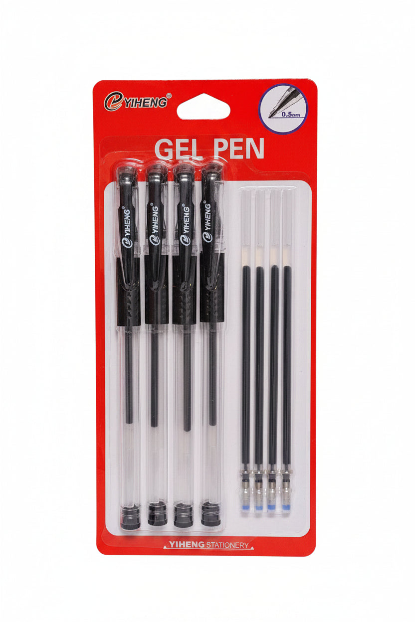 4pc Black Gel Pens With 4 Refills