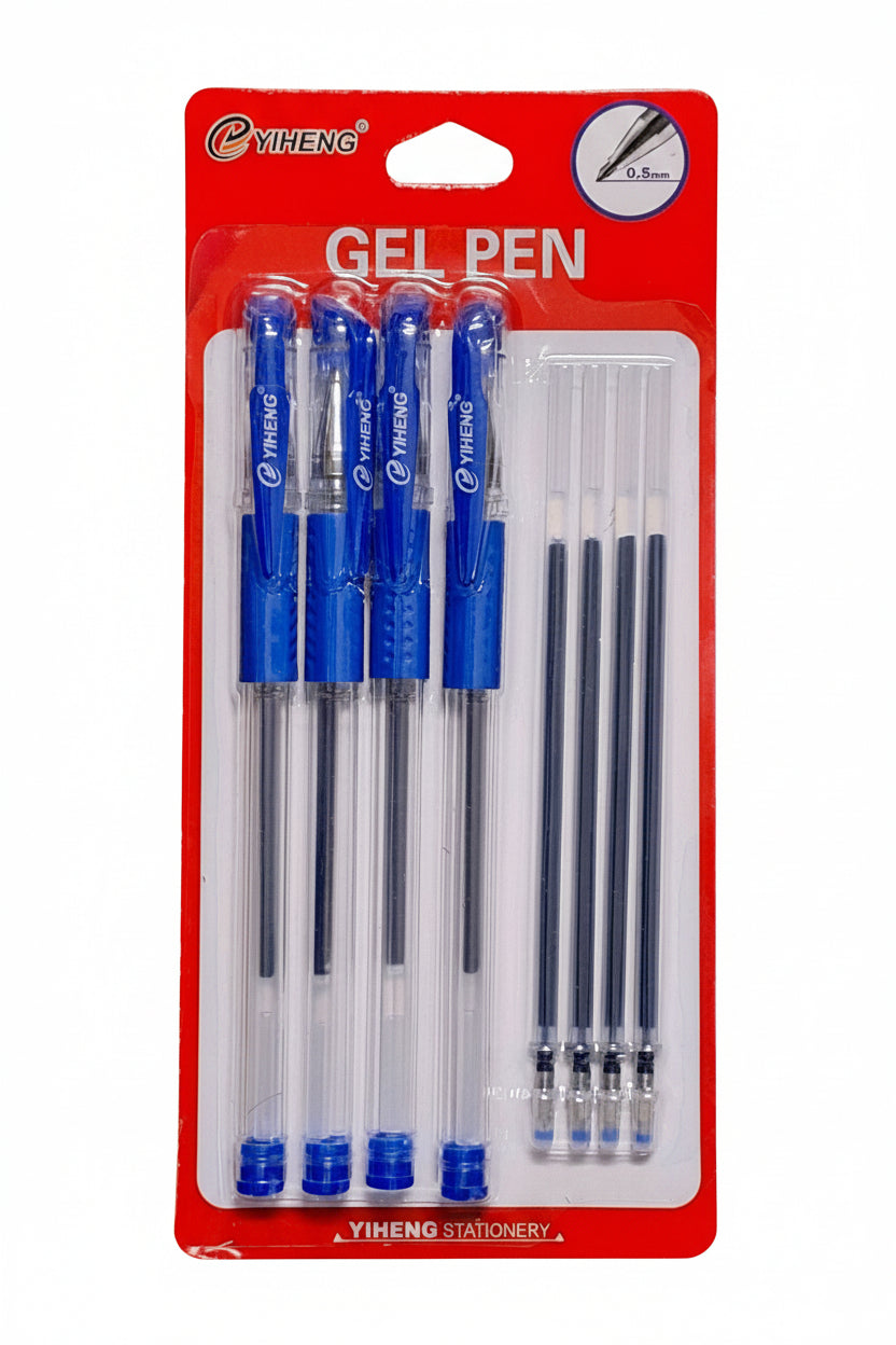 4pc Blue Gel Pens With 4 Refills