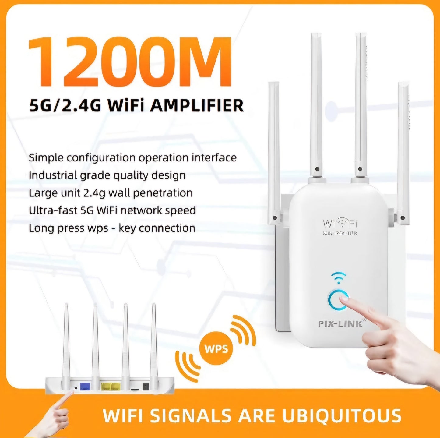 Pix-Link AC1200M Mini Wireless Wifi Router/Repeater/AP, 4 Antenna - Little Tokyo SA
