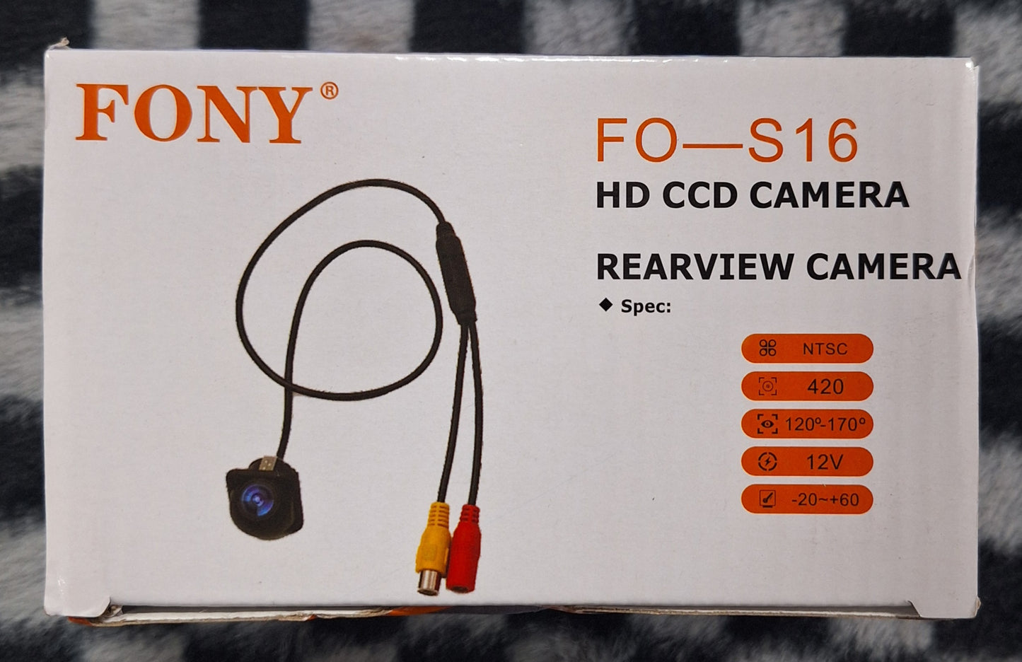 Little Tokyo SA FONY high-definition CCD rearview 12V camera showing lens and mounting for vehicle backup assistance.