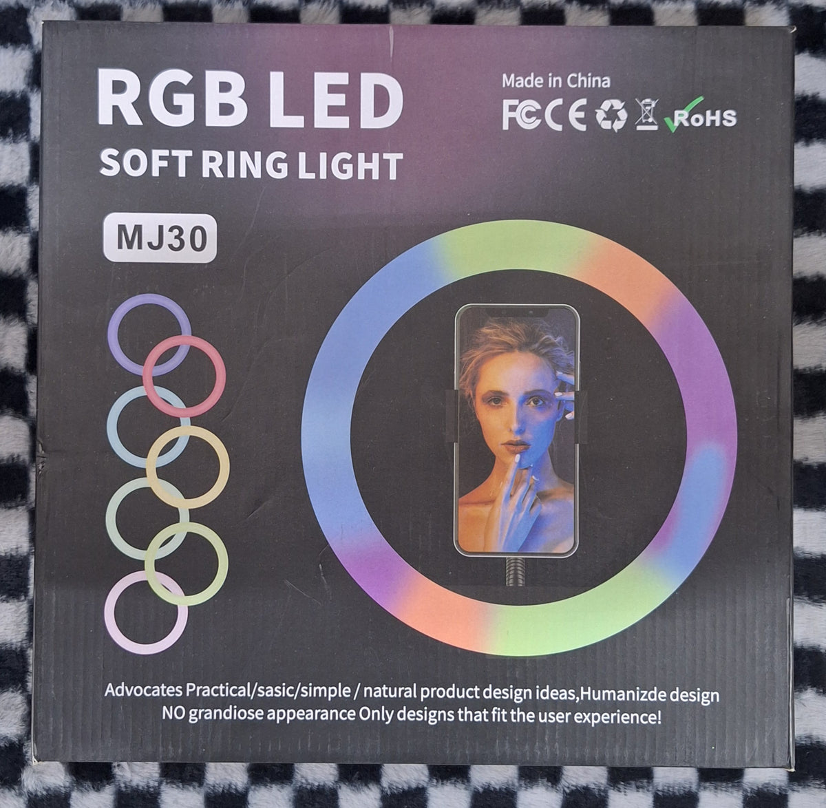 RGB LED Soft Ring Light MJ30 12-inch by Little Tokyo SA, featuring adjustable RGB color lighting for photography and video.