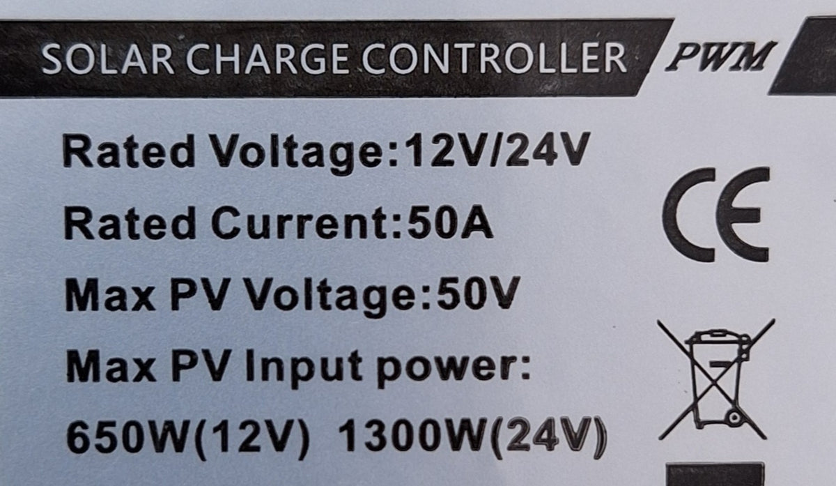 ET PWM solar charge controller with USB ports, 50A, 12V/24V, for efficient solar power management.