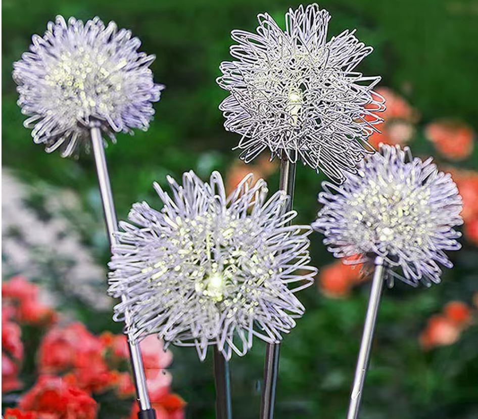 Solar Powered Aluminum Dandelion Lights, Warm White - 2 PCS Set for Garden & Outdoor Decor - Little Tokyo SA