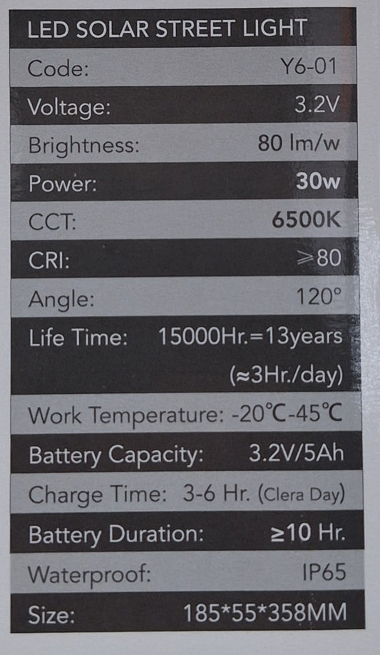 Hello Today 30 Watt Solar Sensor Street Light - Cool White - Little Tokyo SA