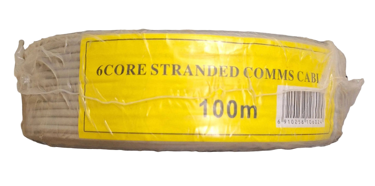 ET 6-core stranded communications cable, 100m length, with multiple colorful insulated wires for data and communication applications.