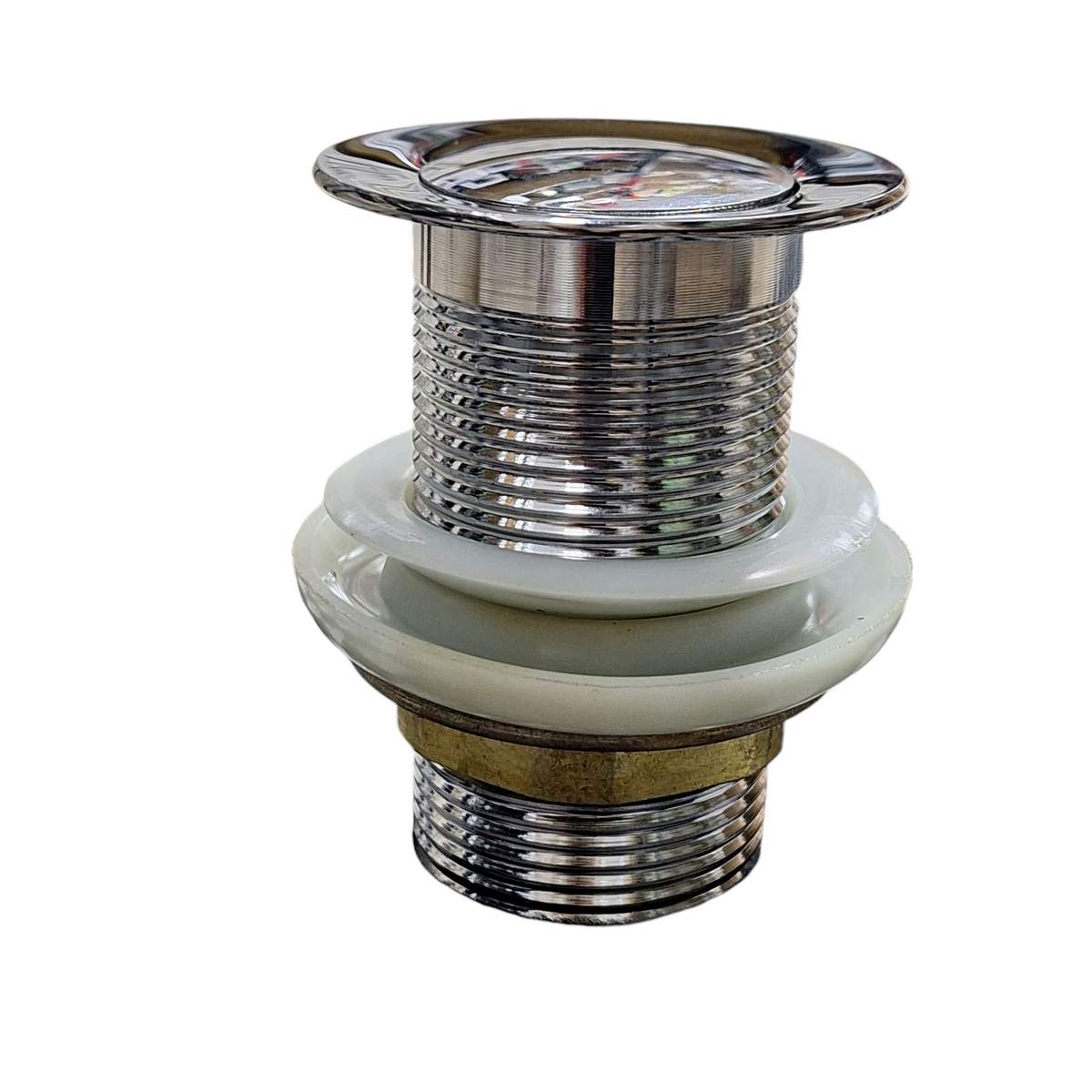 Unslotted basin waste by Little Tokyo SA in shiny silver finish, 39mm diameter, 1 1/4 inch fitting for bathroom sinks.