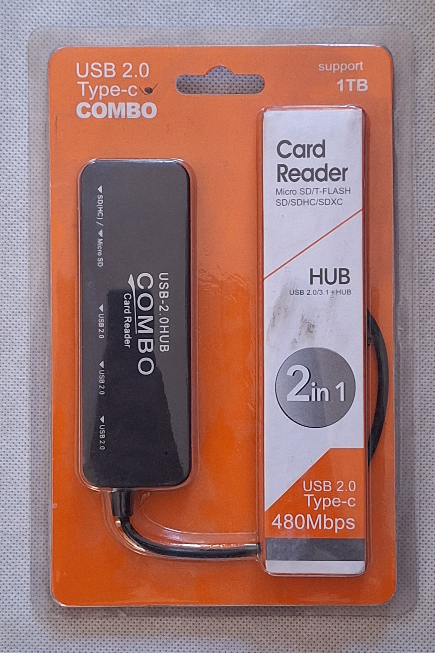 2 in 1 USB 2.0 Type C 480Mbps Card Reader Hub Micro/SD/T-Flash SD/SDHC/SDXC - Little Tokyo SA