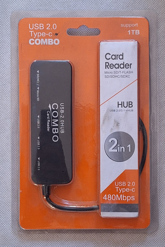 2 in 1 USB 2.0 Type C 480Mbps Card Reader Hub Micro/SD/T-Flash SD/SDHC/SDXC - Little Tokyo SA