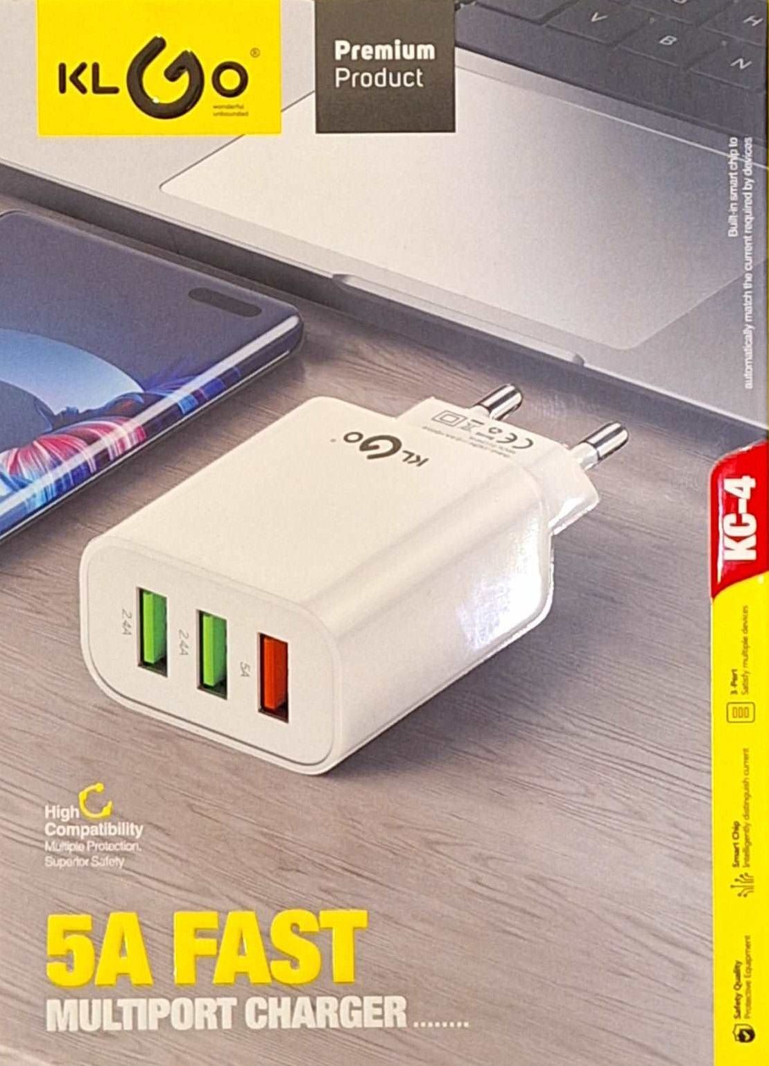 3 Port USB Mobile Phone Wall Charger with 2x 2.4A and 1x 5A port for Fast Charging
