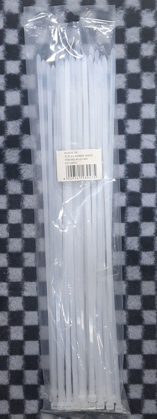 6x450mm White Cable Plastic Ties - 50pcs - Little Tokyo SA