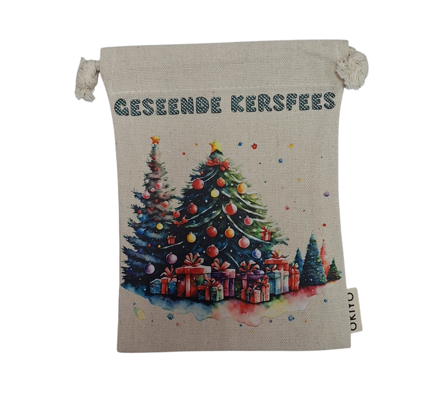 Cotton Unbleached Eco-Friendly Drawstring Bag Christmas Cotton Unbleached Eco-Friendly Drawstring Bag "Geseënde Kersfees"