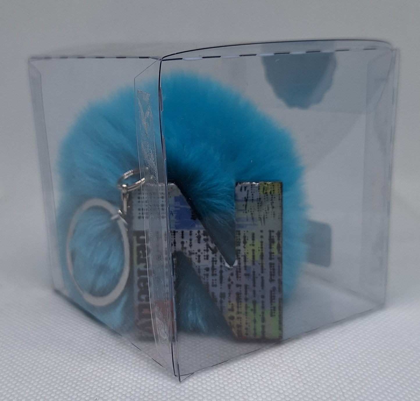 Custom Resin Letter Keychain With a Blue Pom Pom - N - Little Tokyo SA