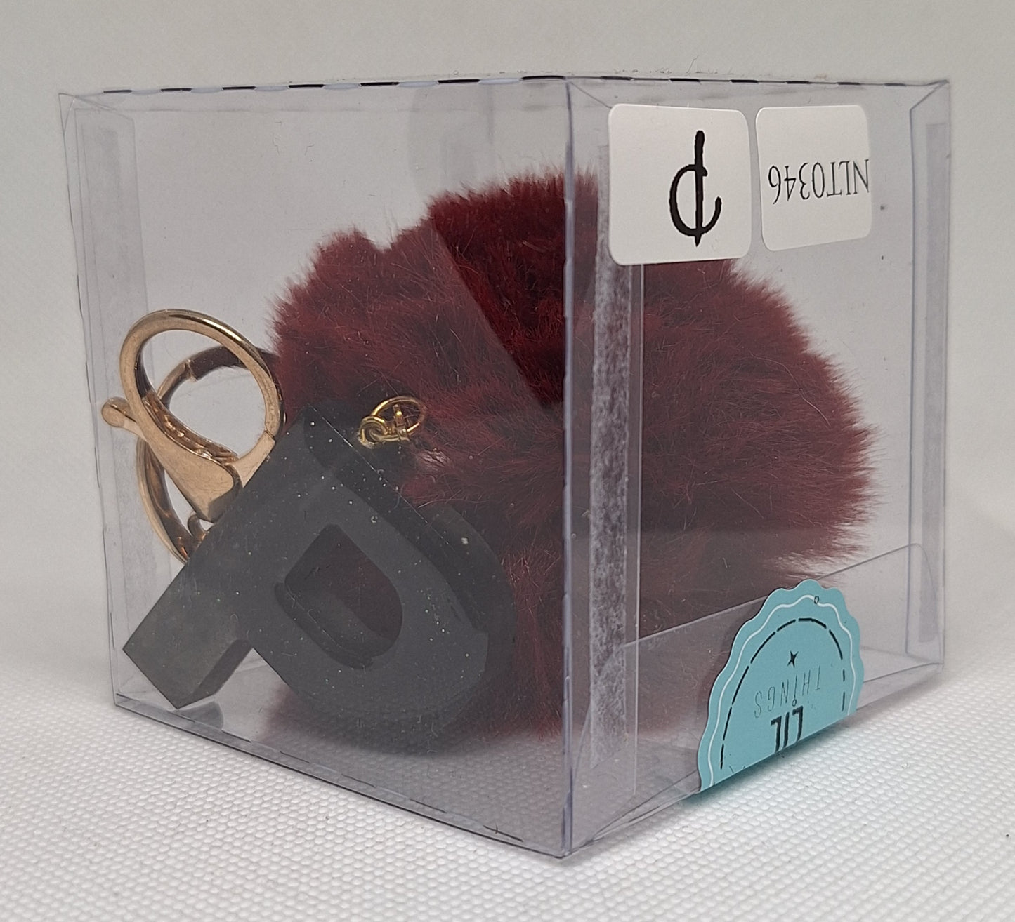 Custom Resin Letter Keychain With a Maroon Pom Pom - P - Little Tokyo SA