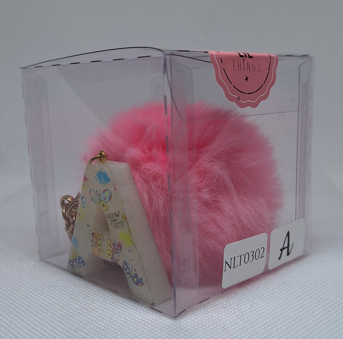 Custom Resin Letter Keychain With a Pink Pom Pom - A - Little Tokyo SA