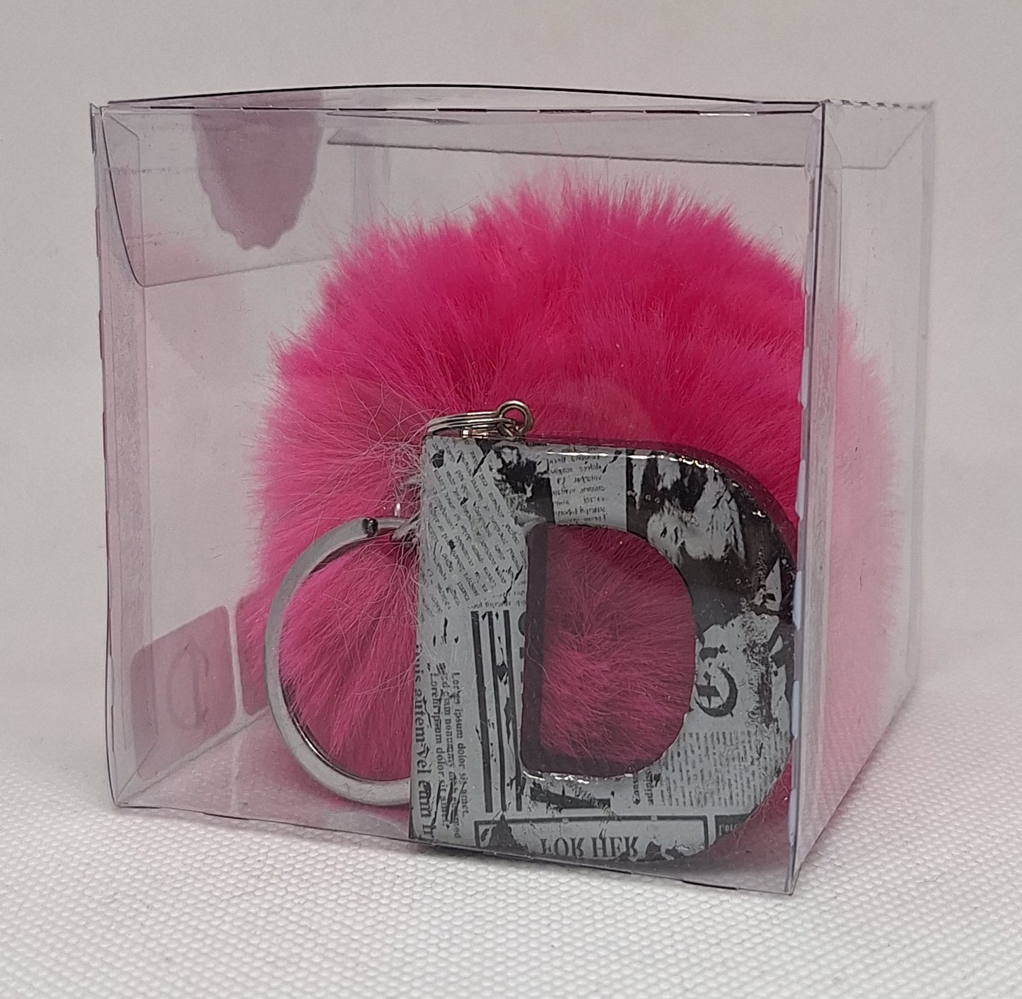 Custom Resin Letter Keychain With a Pink Pom Pom - D - Little Tokyo SA