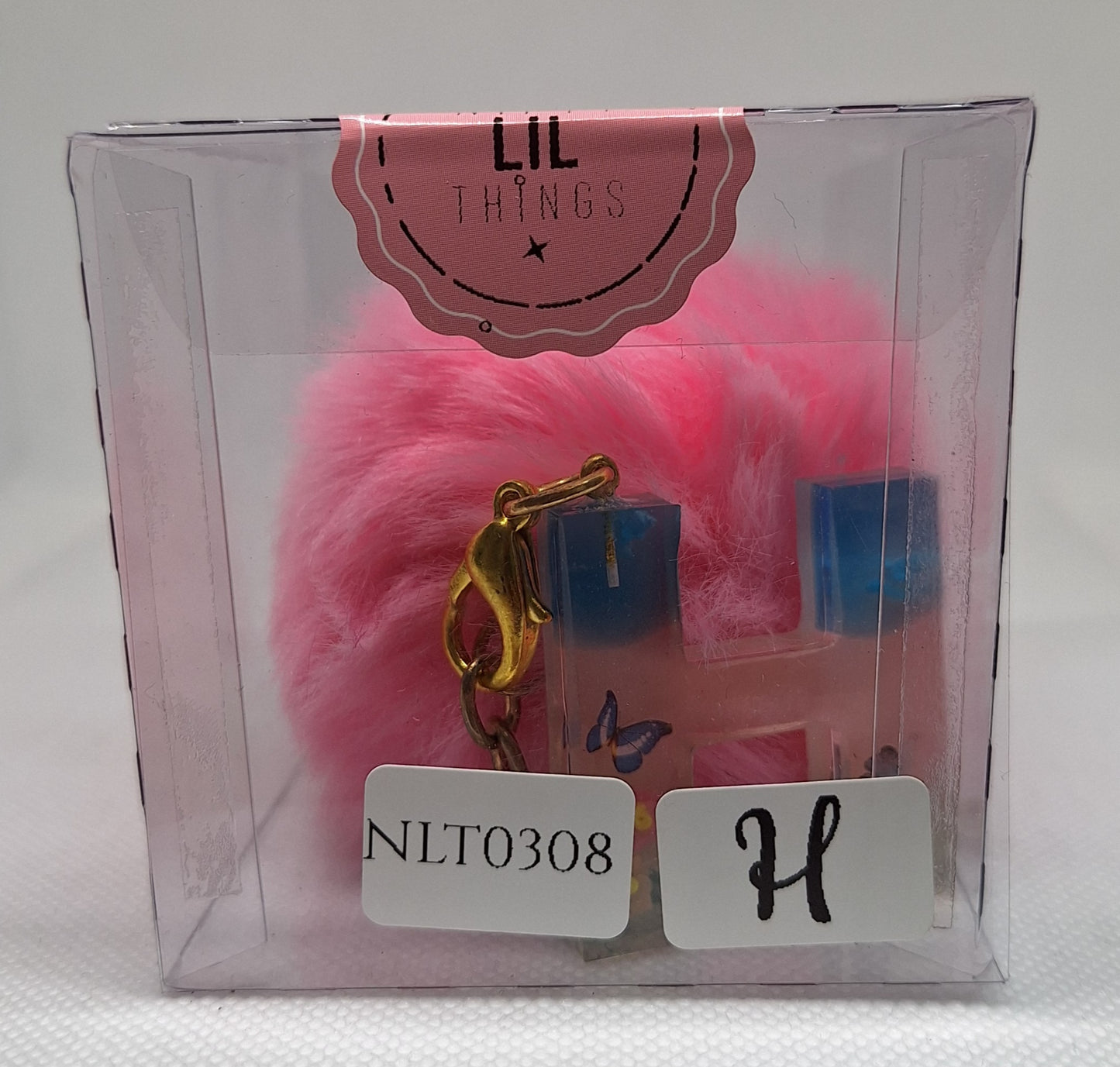 Custom Resin Letter Keychain With a Pink Pom Pom - H - Little Tokyo SA