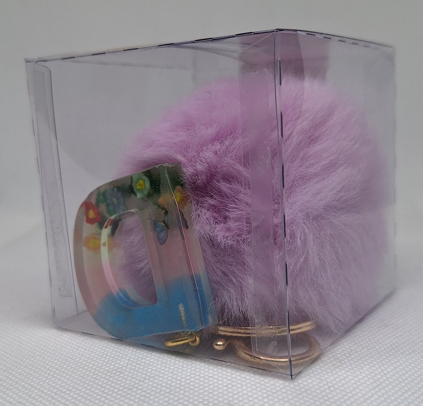 Custom Resin Letter Keychain With a Purple Pom Pom - D - Little Tokyo SA