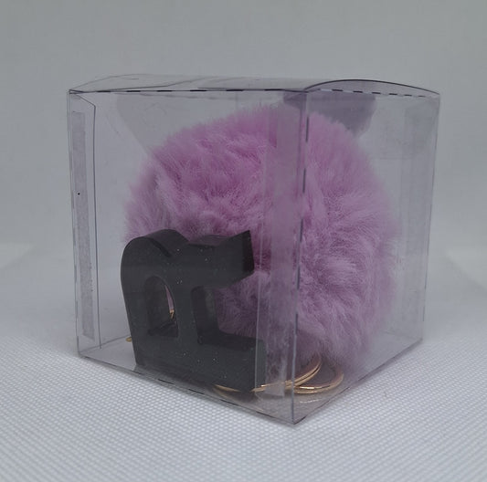 Custom Resin Letter Keychain With a Purple Pom Pom - R - Little Tokyo SA