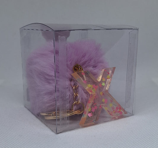 Custom Resin Letter Keychain With a Purple Pom Pom - X - Little Tokyo SA