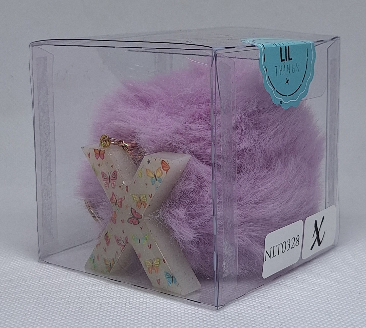 Custom Resin Letter Keychain With a Purple Pom Pom - X - Little Tokyo SA
