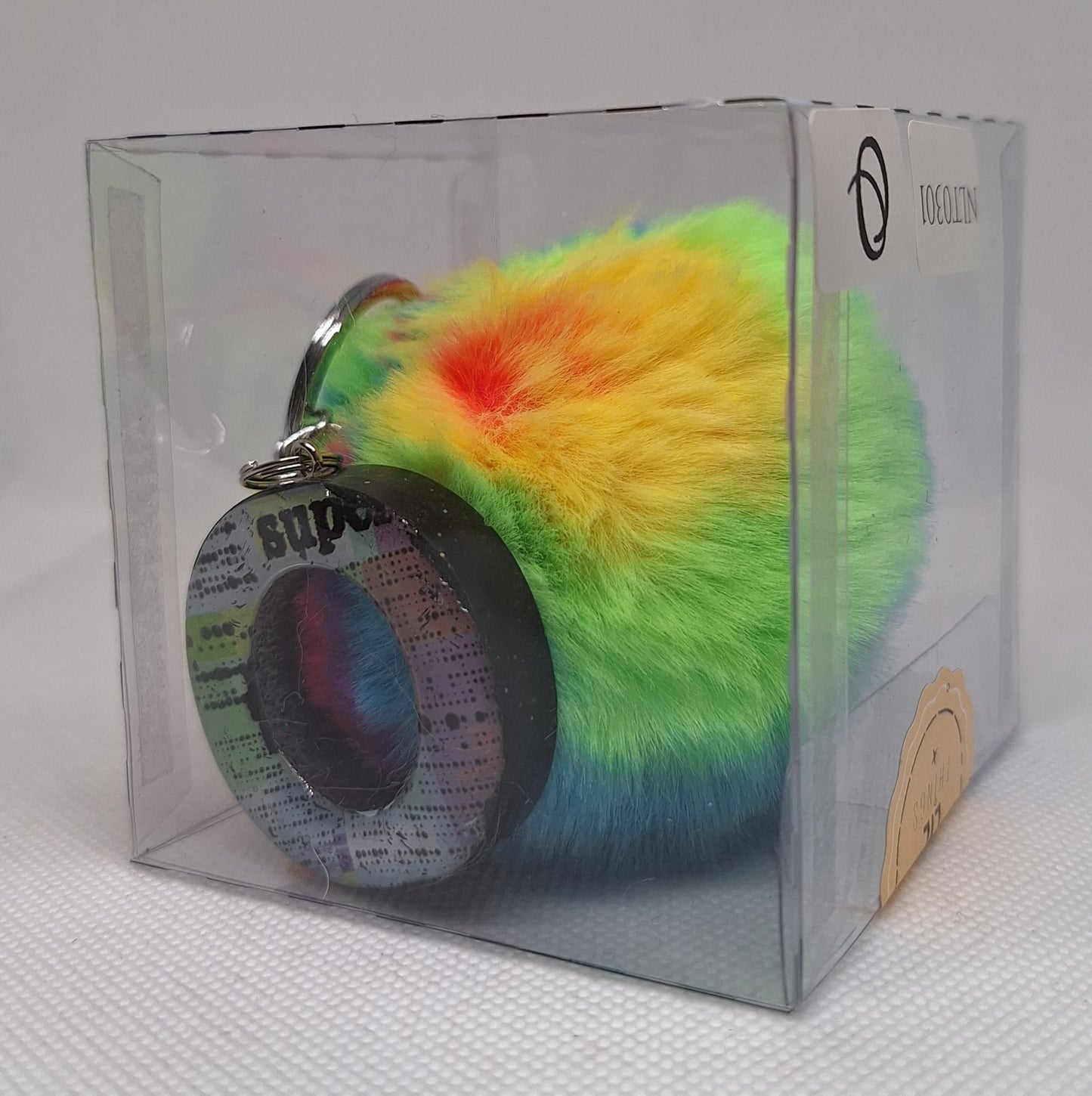 Custom Resin Letter Keychain With a Rainbow Pom Pom - O - Little Tokyo SA