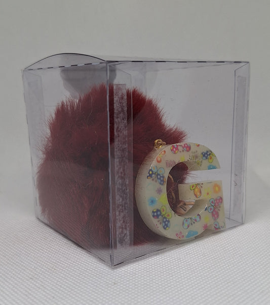 Custom Resin Letter Keychain With a Red Pom Pom - G - Little Tokyo SA