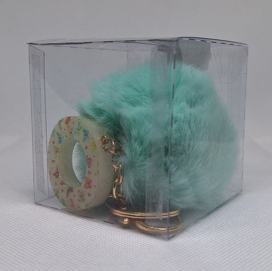 Custom Resin Letter Keychain With a Turquoise Pom Pom - O - Little Tokyo SA