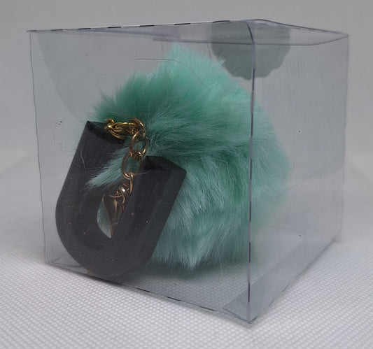 Custom Resin Letter Keychain With a Turquoise Pom Pom - U - Little Tokyo SA