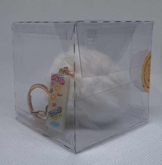 Custom Resin Letter Keychain With a White Pom Pom - I - Little Tokyo SA