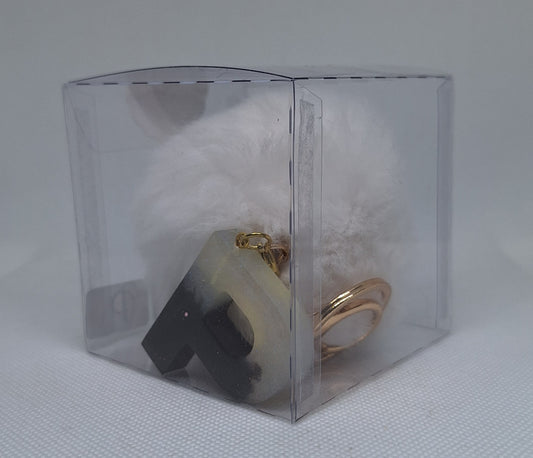 Custom Resin Letter Keychain With a White Pom Pom - P - Little Tokyo SA