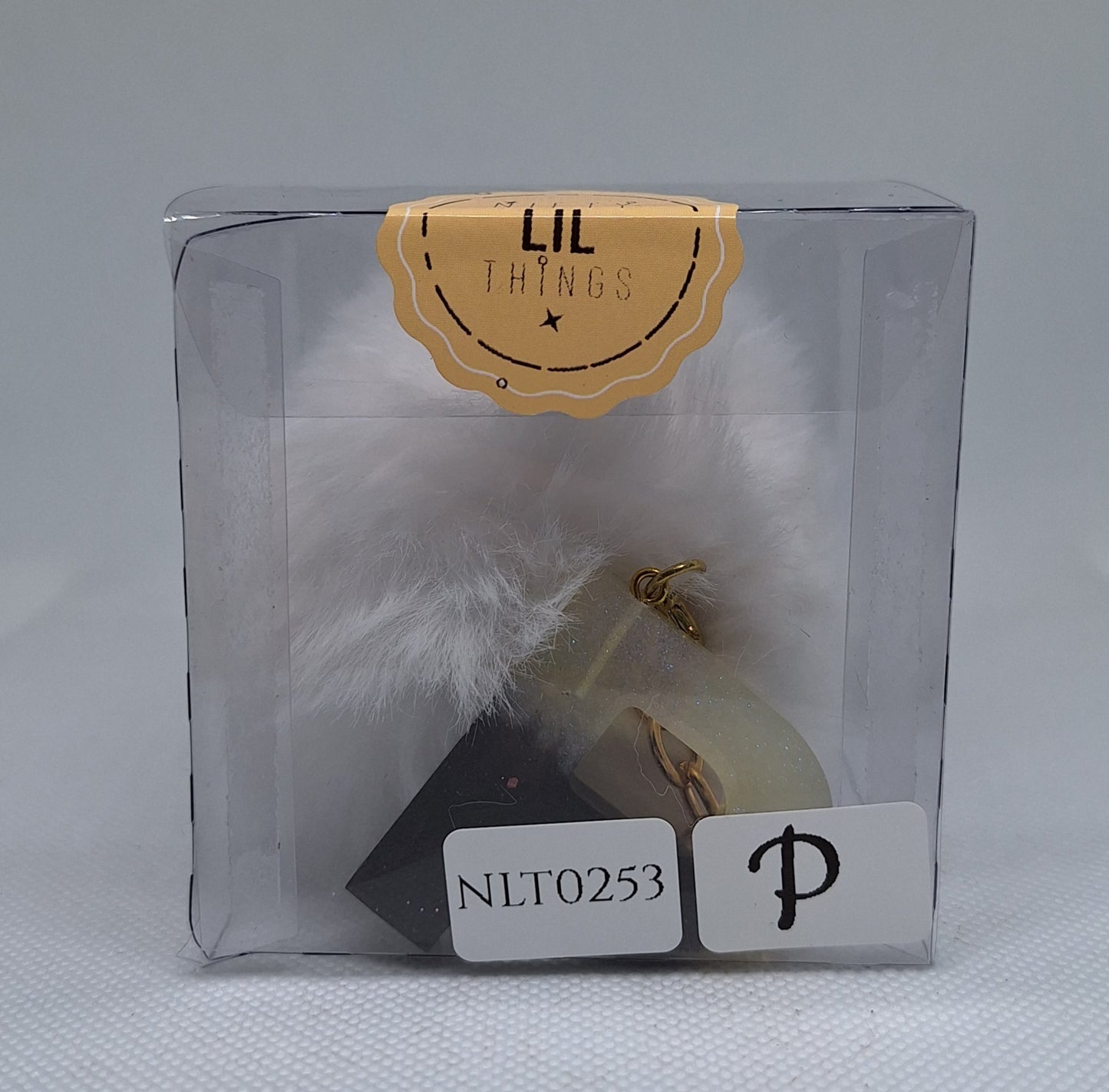 Custom Resin Letter Keychain With a White Pom Pom - P - Little Tokyo SA