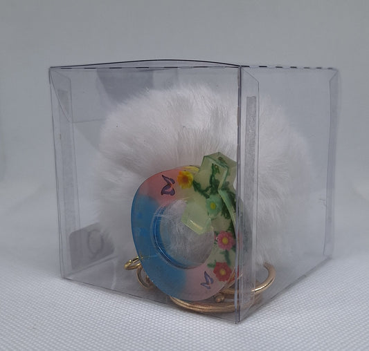 Custom Resin Letter Keychain With a White Pom Pom - Q - Little Tokyo SA