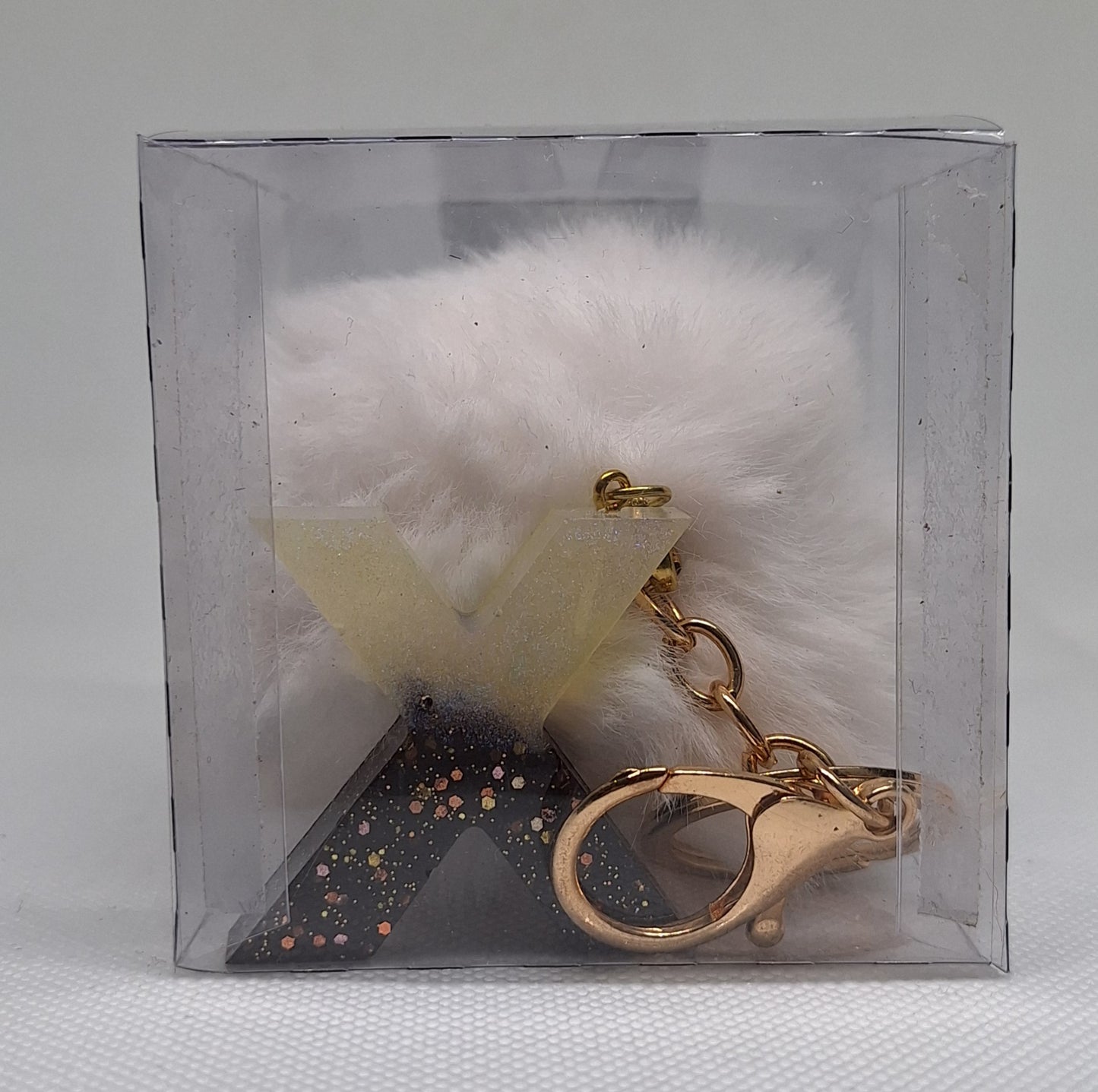 Custom Resin Letter Keychain With a White Pom Pom - X - Little Tokyo SA
