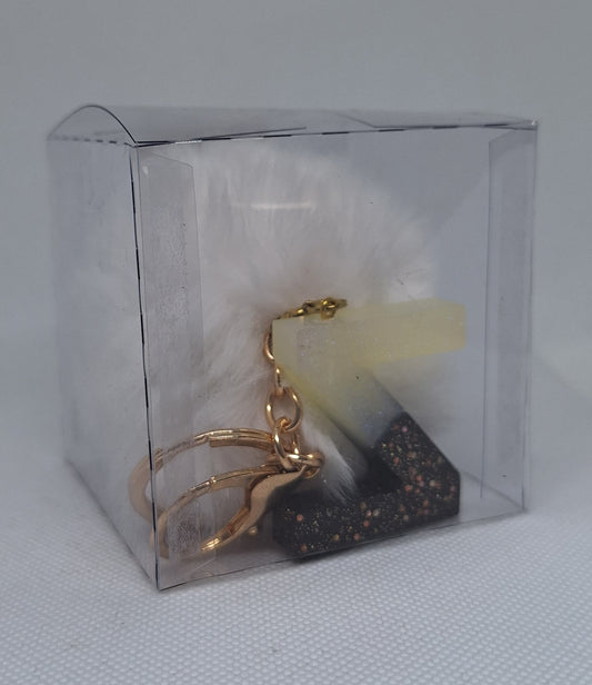Custom Resin Letter Keychain With a White Pom Pom - Z - Little Tokyo SA