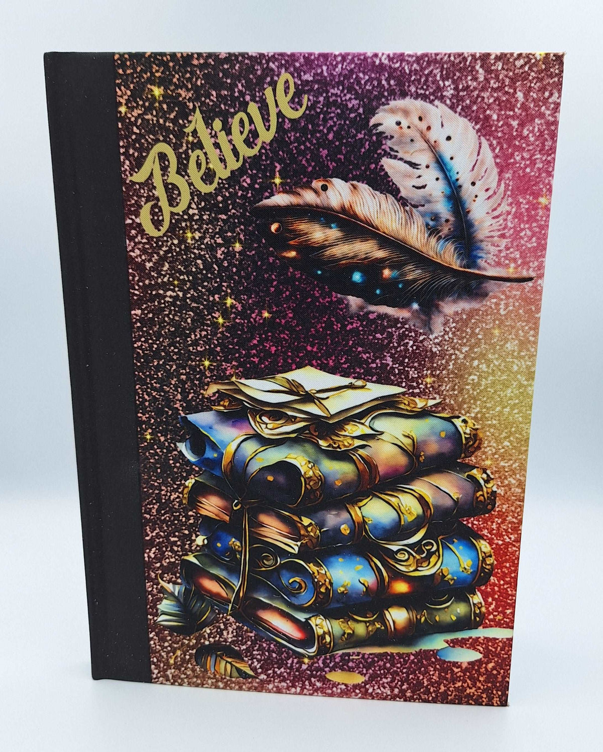 Custom printed notebook with quote design and matching pen by Nifty Lil Things, featuring a sleek cover and coordinating writing instrument.